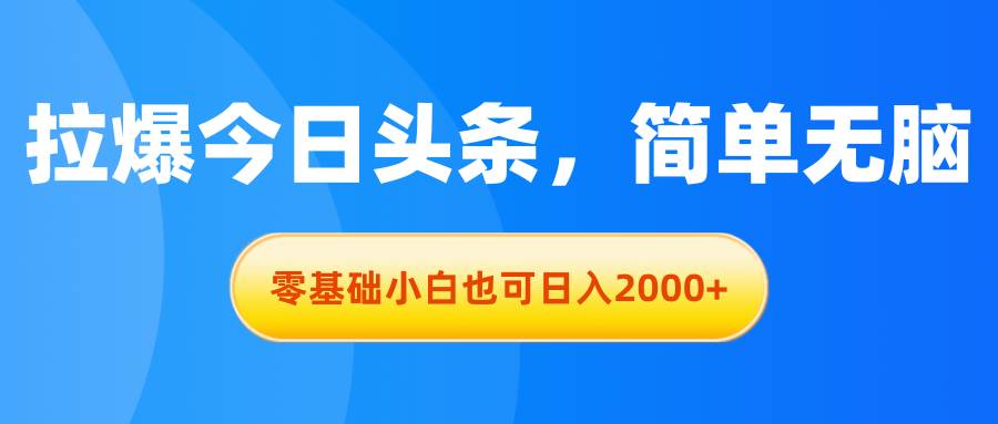 （11077期）拉爆今日头条，简单无脑，零基础小白也可日入2000+-知享知识库