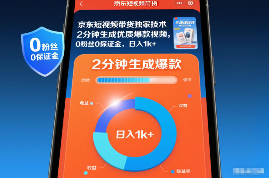 京东短视频带货独家技术，2分钟生成一条优质爆款视频，0粉丝0保证金，日入1k+【揭秘】-知享知识库
