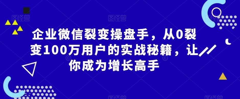 企业微信裂变操盘手，从0裂变100万用户的实战秘籍，让你成为增长高手-知享知识库