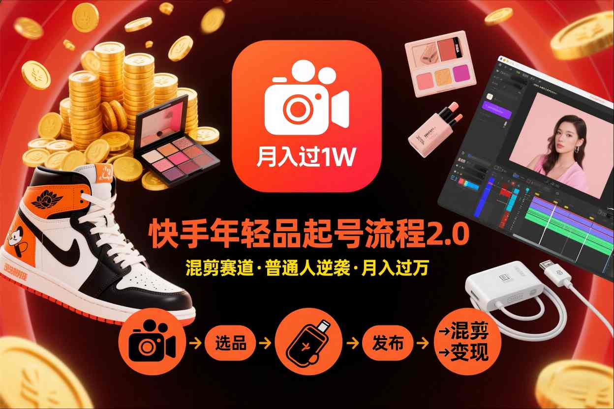 快手短视频带货年轻品起号流程2.0，快手年轻品混剪赛道，普通人也能月入过1W-知享知识库