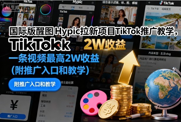 国际版醒图Hypic拉新项目TikTok推广教学，一条视频最高2W收益（附推广入口和教学）-知享知识库
