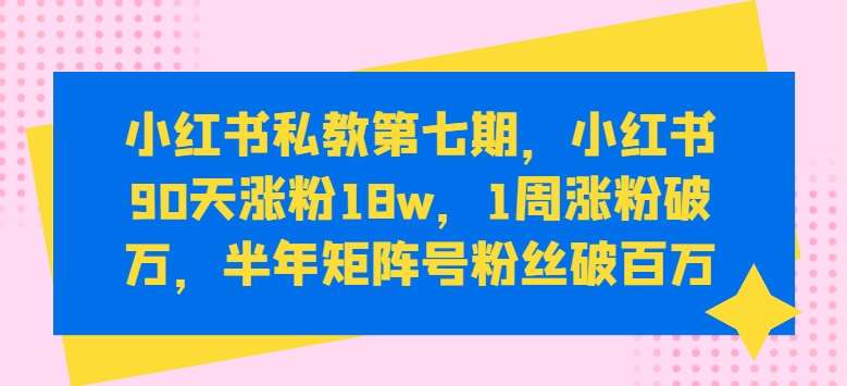 小红书私教第七期，小红书90天涨粉18w，1周涨粉破万，半年矩阵号粉丝破百万-知享知识库