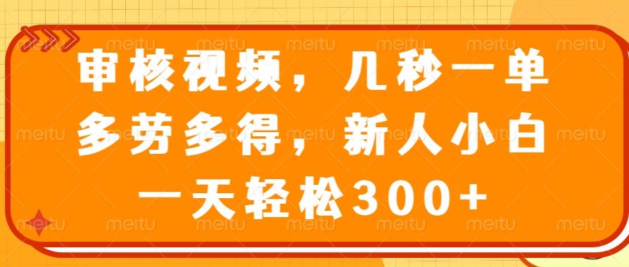 审核视频项目,几秒一单,多劳多得,新人小白一天轻松300+-知享知识库