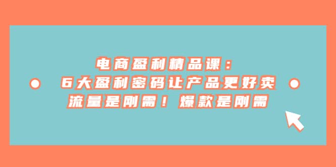 电商 盈利精品课：6大盈利 密码让产品更好卖，流量是刚需！爆款是刚需-知享知识库