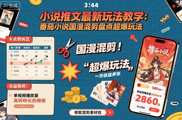 小说推文最新玩法教学，番茄小说国漫混剪盘点超爆玩法，全程干货，一天收益多张-知享知识库