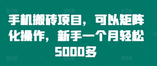 手机搬砖项目，可以矩阵化操作，新手一个月轻松5000多-知享知识库