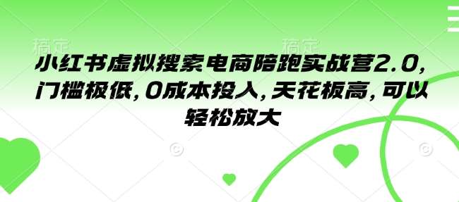 小红书虚拟搜索电商陪跑实战营2.0，门槛极低，0成本投入，天花板高，可以轻松放大-知享知识库