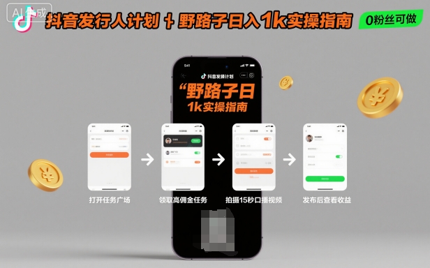 抖音发行人计划全新野路子玩法，随时随地，只要有手机，就能操作，日入1k+【揭秘】-知享知识库