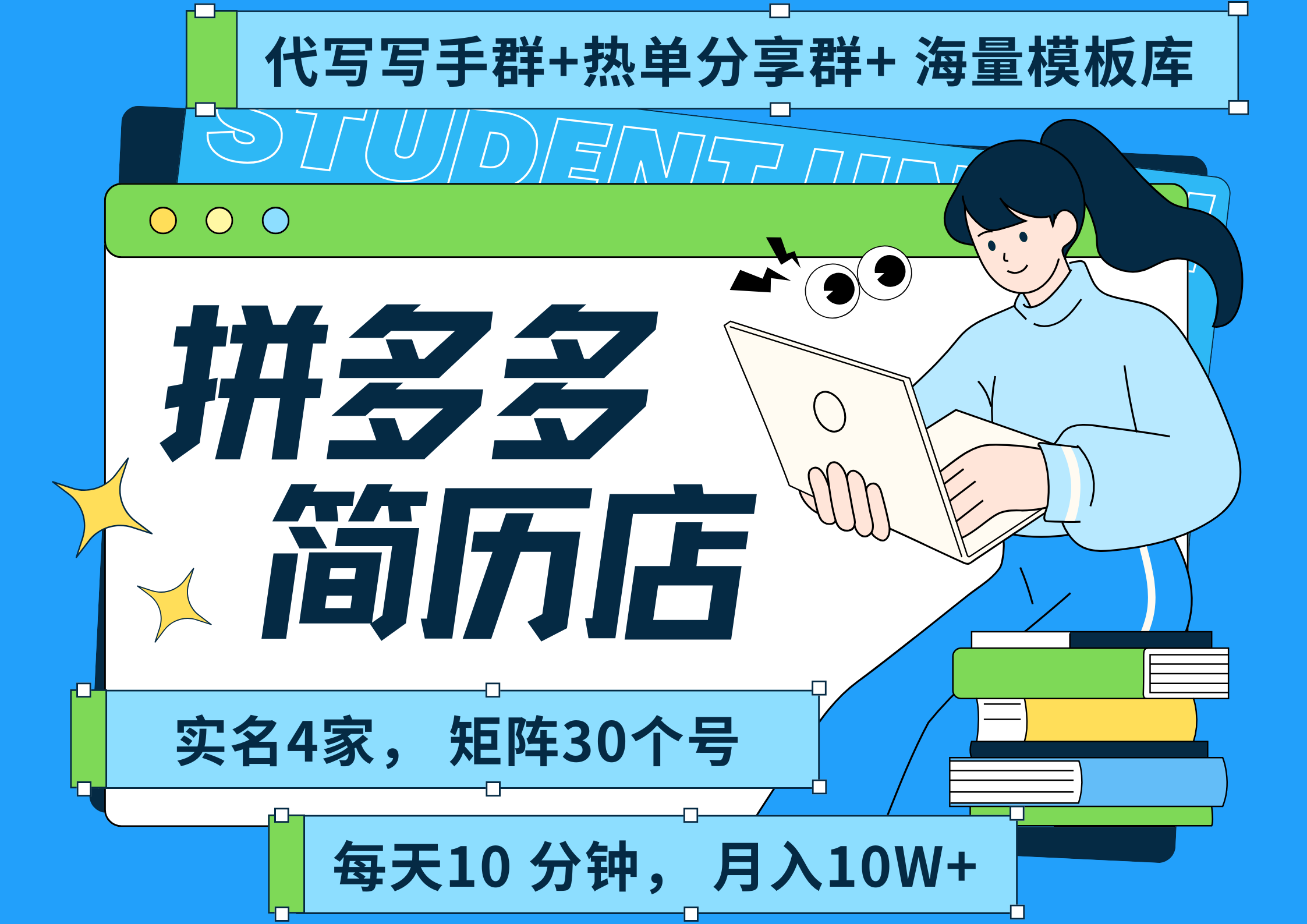 拼多多 虚拟资料 简历 海报代写 全SOP流程 毫无保留分享(含后端资料以及代写渠道)每天十分钟 每人实名四个店 矩阵30个账号 轻轻松松 月入10W-知享知识库
