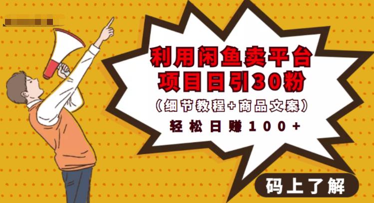 利用闲鱼卖平台项目课程资源日引流30+精准粉丝，轻松日赚100+，积累人脉可实现二次变现（细节教程+商品文案）-知享知识库