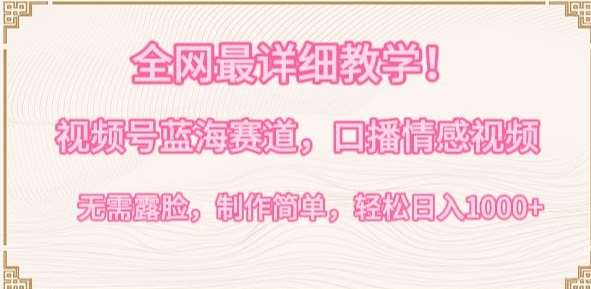 全网最详细教学，视频号蓝海赛道，口播情感视频，无需露脸，制作简单，轻松实现日入1000+【揭秘】-知享知识库