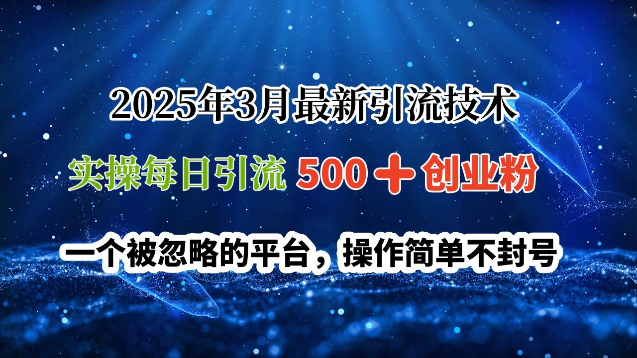 2025年3月最新引流技术,实操每日引流500➕创业粉,一个被忽略的平台,操作简单不封号-知享知识库