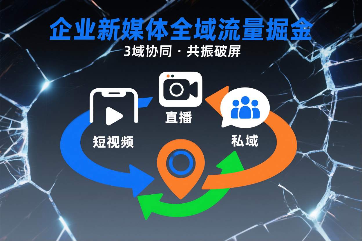 短视频全域商业模式，企业新媒体全域流量掘金，3域协同，共振破屏，短视频-直播-私域-地域-知享知识库