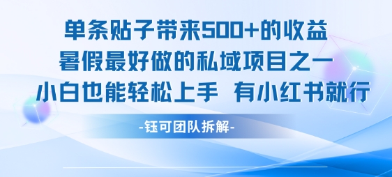 单条贴子带来5张的收益，暑假最好做的私域项目之一，小白也能轻松上手，有小红书就行-知享知识库