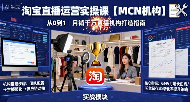 淘宝直播运营实操课【MCN机构】，从0到1做一家月销千W的直播机构-知享知识库