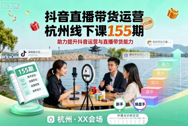 抖音直播带货运营杭州线下课155期，助力提升抖音运营与直播带货能力-知享知识库