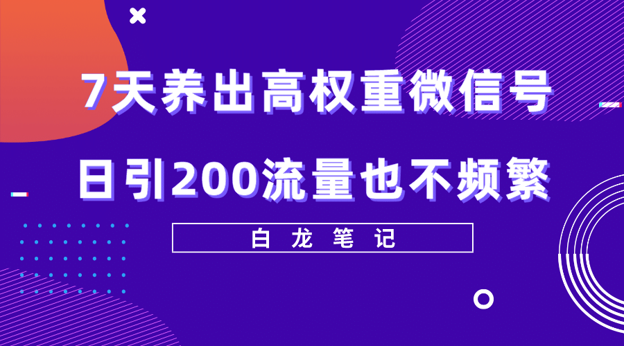 7天养出高权重微信号，日引200流量也不频繁，方法价值3680元-知享知识库