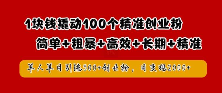 1块钱撬动100个精准创业粉，简单粗暴高效长期精准，单人单日引流500+创业粉，日变现2k【揭秘】-知享知识库