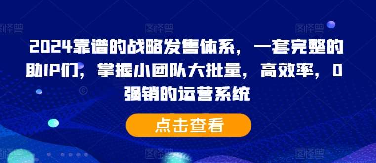 2024靠谱的战略发售体系,一套完整的助IP们,掌握小团队大批量,高效率,0 强销的运营系统-知享知识库
