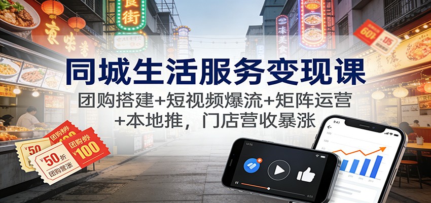 同城生活服务变现课：团购搭建+短视频爆流+矩阵运营+本地推，门店营收暴涨-知享知识库