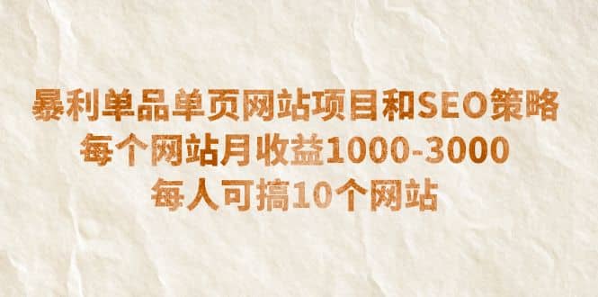 暴利单品单页网站项目和SEO策略 每个网站月收益1000-3000 每人可搞10个-知享知识库