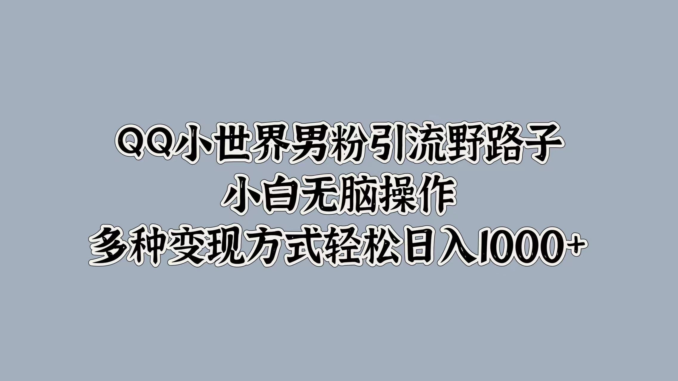 QQ小世界男粉引流野路子，小白无脑操作，多种变现方式轻松日入1000+-知享知识库