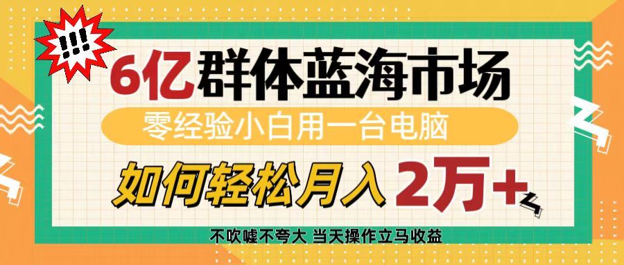 6亿群体蓝海市场,零经验小白用一台电脑,如何轻松月入2万+-知享知识库