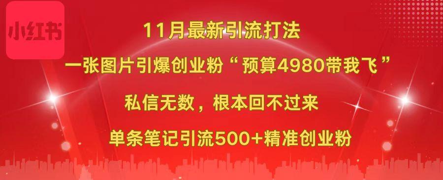小红书11月最新图片打法,一张图片引爆创业粉“预算4980带我飞”,私信无数,根本回不过来,单条笔记引流500+精准创业粉-知享知识库