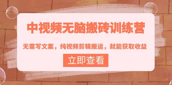 中视频无脑搬砖训练营：无需写文案，纯视频剪辑搬运，就能获取收益-知享知识库