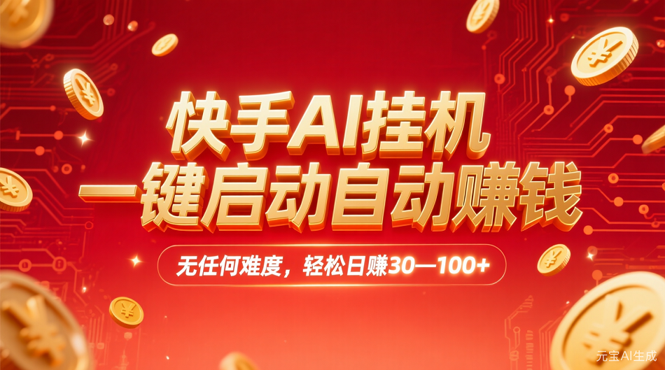 快手AI，一键启动自动赚钱 无任何难度，轻松一天30—100+-知享知识库