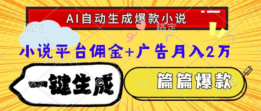 Ai自动生成网文爆款小说，一件生成小说大纲、故事情节，每篇都是爆款，小说平台佣金加广告月入2万-知享知识库
