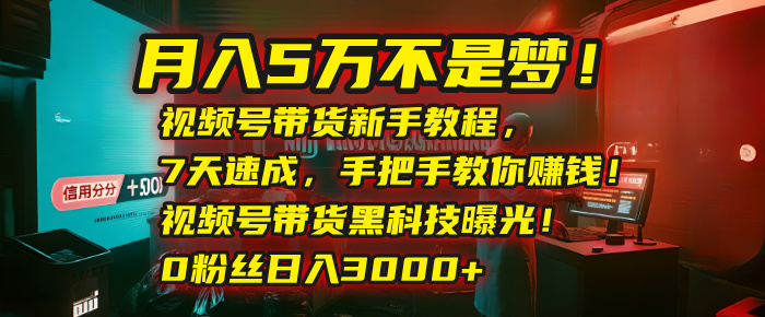 月入5万不是梦!视频号带货新手教程,7天速成,手把手教你赚钱!视频号带货黑科技曝光!0粉丝日入3000+-知享知识库