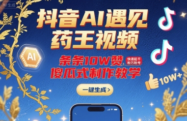 抖音AI遇见药王视频,条条10W赞,快速起千粉万粉号,傻瓜式制作教学-知享知识库