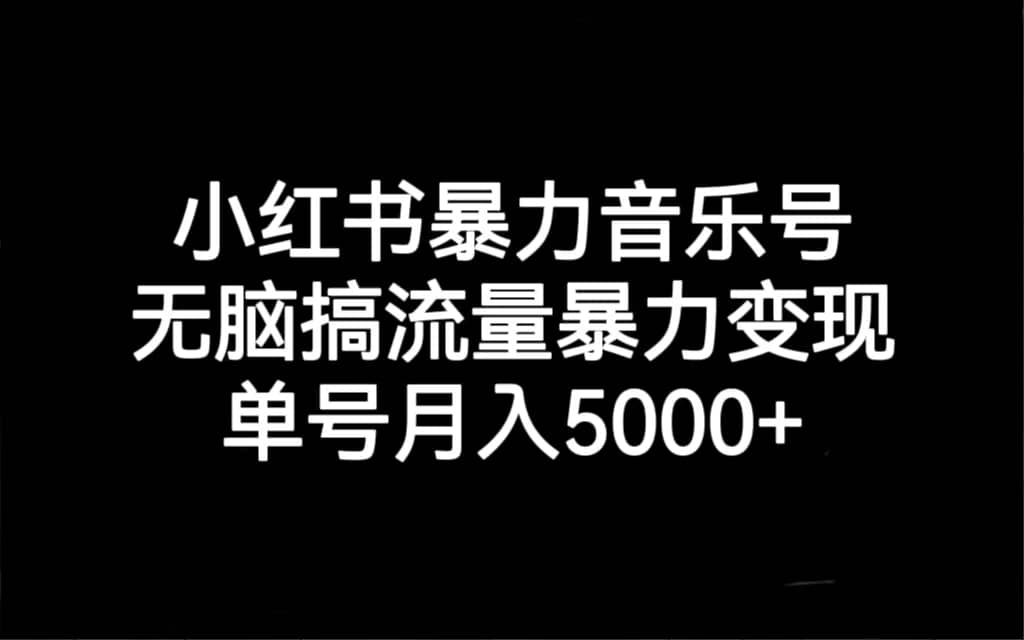 小红书暴力音乐号，无脑搞流量暴力变现，单号月入5000+-知享知识库