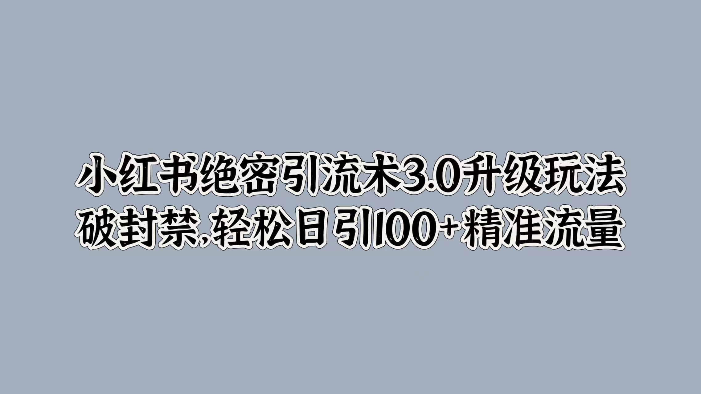 小红书绝密引流术3.0升级玩法，破封禁，轻松日引100+精准流量-知享知识库