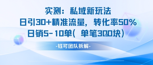 实测私域新玩法日引30加精准流量转化率50%日销5-10单每笔3张-知享知识库