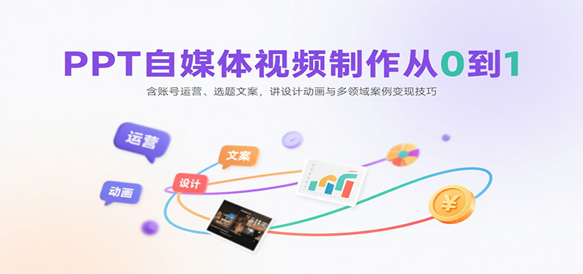PPT自媒体视频制作从0到1:含账号运营、选题文案,讲设计动画与多领域案例变现技巧-知享知识库