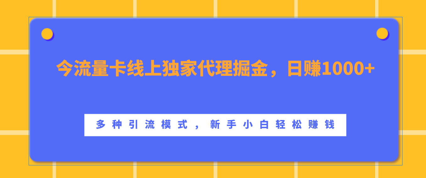 流量卡线上独家代理掘金,日赚1000+ ,多种引流模式,新手小白轻松赚钱-知享知识库