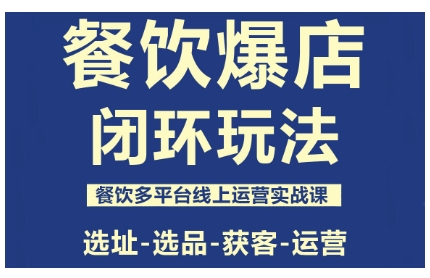 餐饮爆店闭环玩法，餐饮多平台线上运营实战课，选址-选品-获客-运营-知享知识库