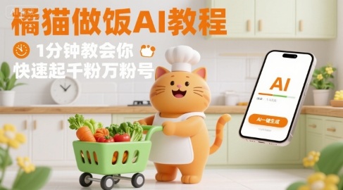 有趣的橘猫买菜做饭视频,用AI一键搞定,1分钟教会你,快速起千粉万粉号-知享知识库