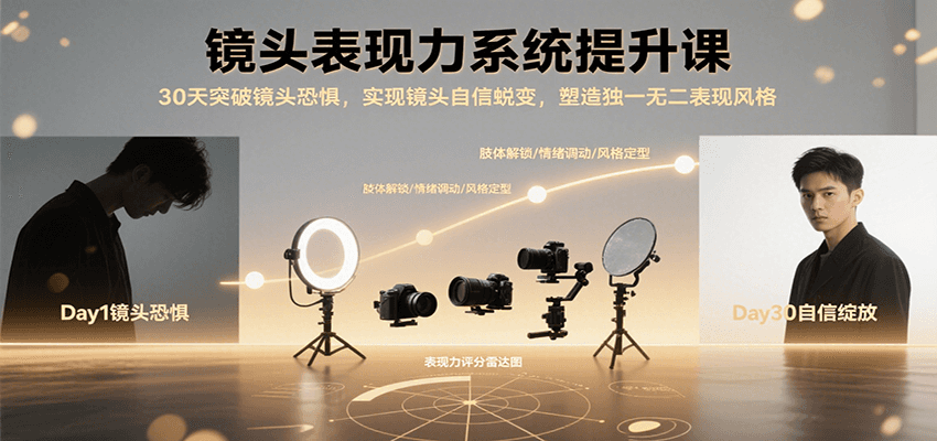 镜头表现力系统提升课，30天突破镜头恐惧实现自信蜕变，塑造独一无二表现风格-知享知识库