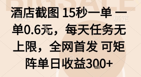 酒店截图15秒一单，一单0.6米，每天任务无上限，全网首发可矩阵单日收益3张【揭秘】-知享知识库
