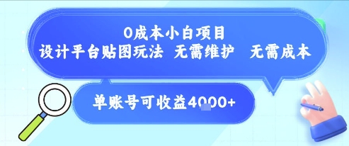 0成本小白项目，设计平台贴图玩法，无需维护，无需成本，单账号单月可产生收益4k+-知享知识库