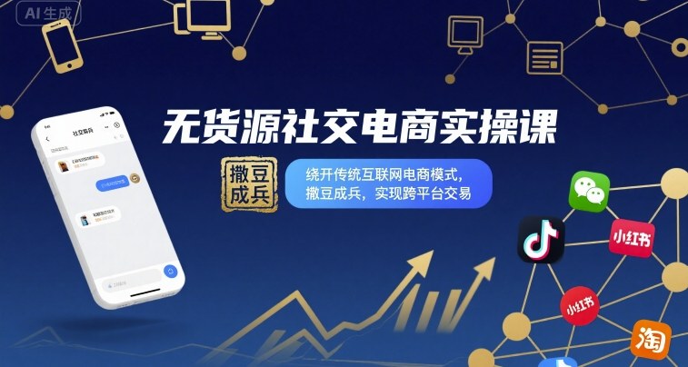 无货源社交电商实操课，绕开传统互联网电商模式，撒豆成兵，实现跨平台交易-知享知识库