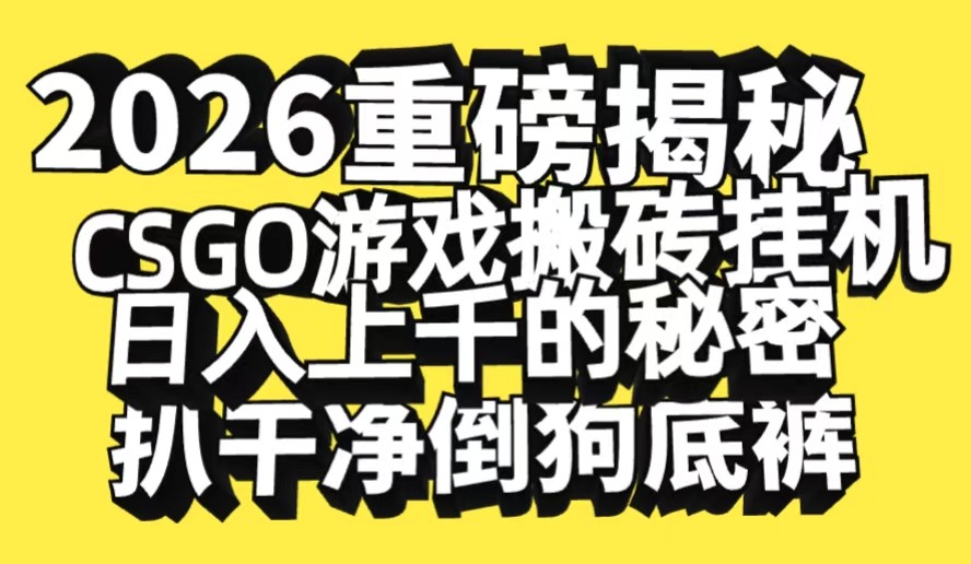 2026开年重磅解密，CSGO游戏搬砖挂机日入上千的秘密，把倒狗的底裤扒干-知享知识库