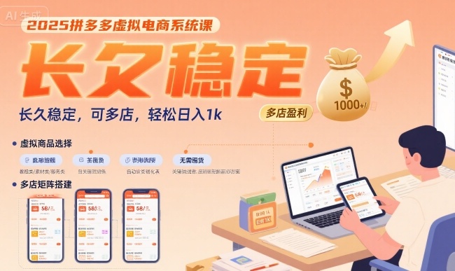 2025拼多多虚拟电商系统课，长久稳定，可多店，轻松日入1k-知享知识库