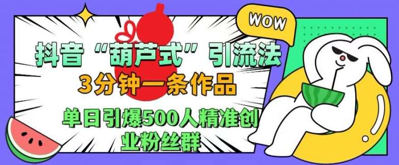 抖音葫芦式引流法，三分钟一条作品，单日引爆抖音500人精准创业粉丝群【揭秘】-知享知识库