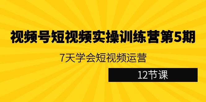 视频号短视频实操训练营第5期：7天学会短视频运营（12节课）-知享知识库
