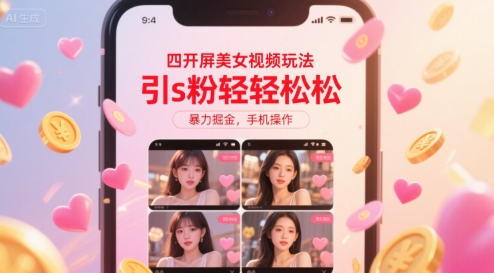四开屏美女视频玩法，引s粉轻轻松松，暴力掘金，手机操作【揭秘】-知享知识库