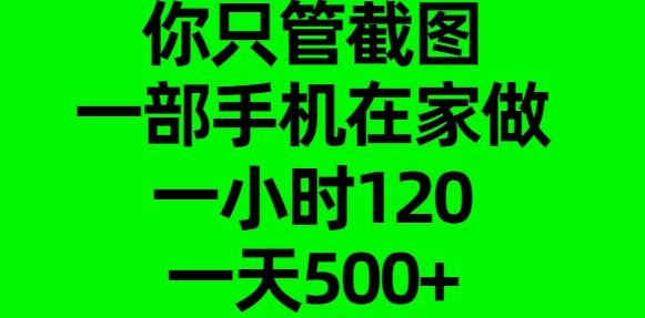 你只管截图,一部手机在家做,一小时120,一天500+-知享知识库